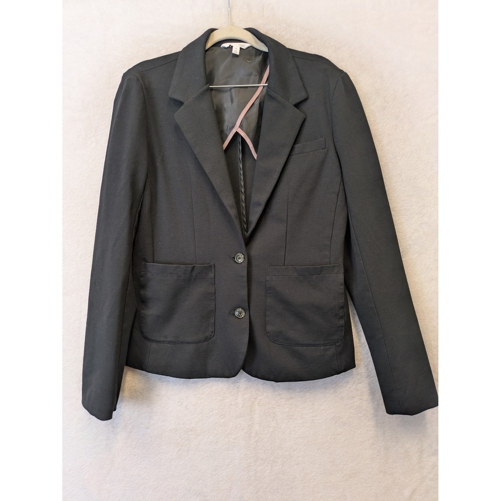 Shade Blazer Women's Medium Black Two-Button Patch Pockets Nylon Spandex Stretch